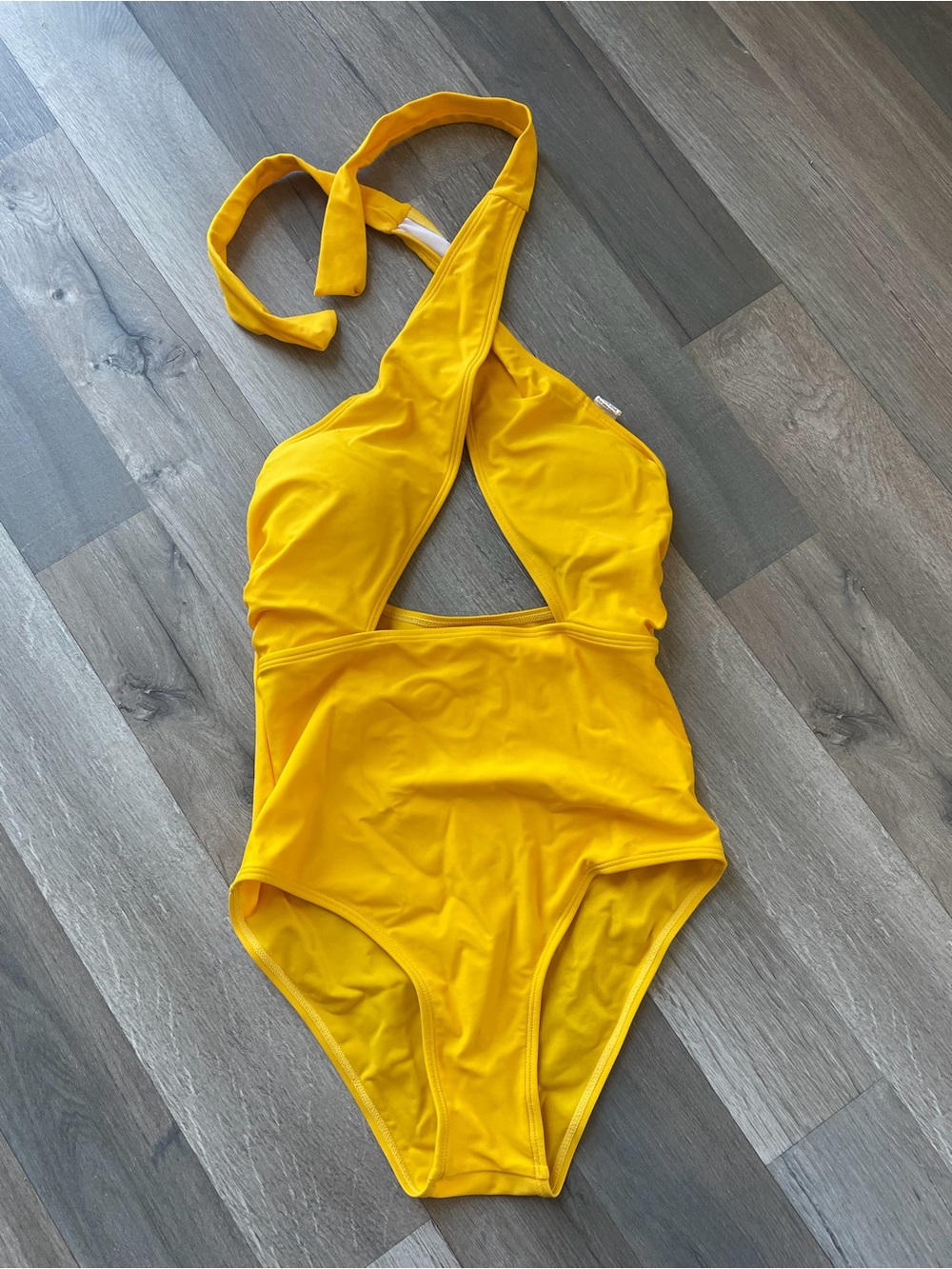 Yellow One-Piece Swimsuit Halter Cutout XS